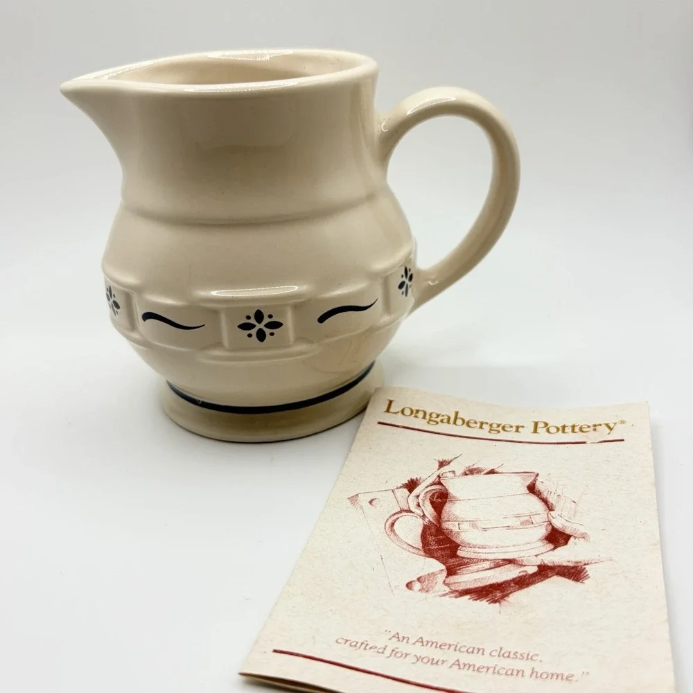Vintage‎ Longaberger Pottery Woven Traditions Classic Blue Creamer NOS
